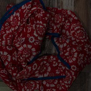 Red and white floral cotton scarf